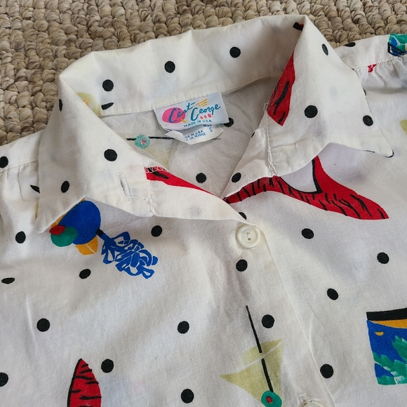 80s blouse, long white with girly theme - Picture 2 of 5